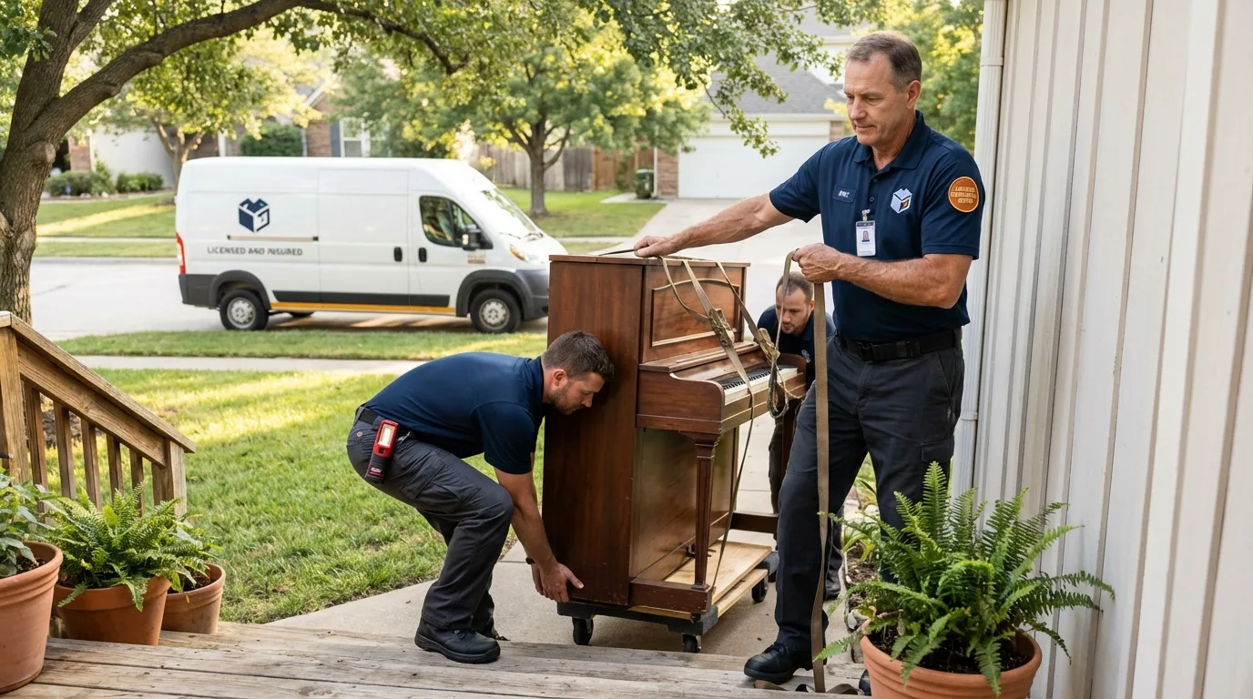 Licensed piano movers securing grand piano in Nolanville, TX