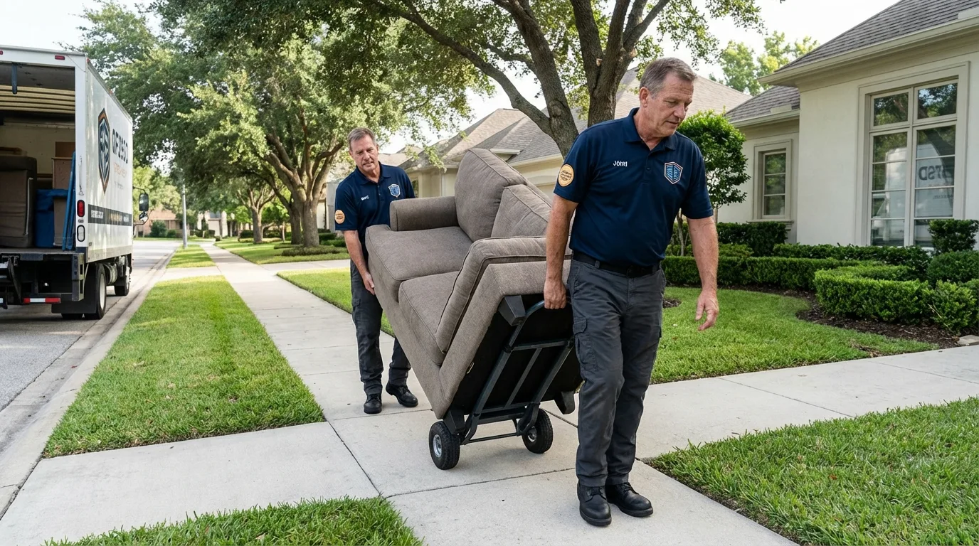 Local residential moving crew loading furniture in Nolanville, TX
