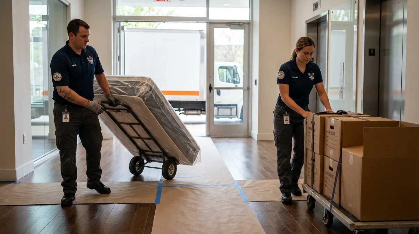 Professional apartment movers loading elevator in Nolanville, TX